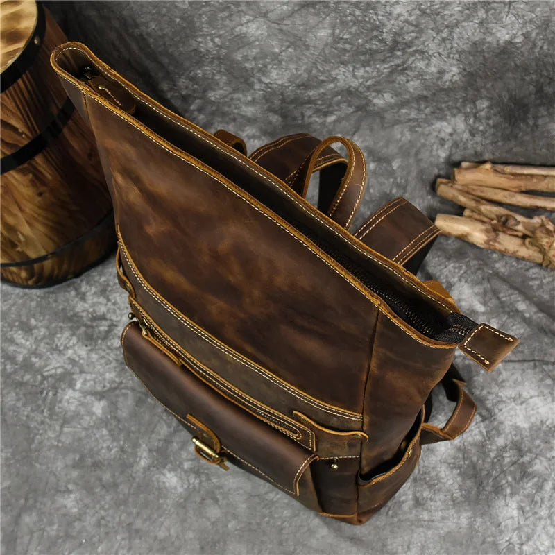 Newsbirds men's leather backpack retro luxury fashion style bagpack travel bag backpack school bag for man leather daypack men