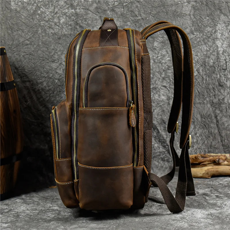Newsbirds men's leather backpack retro luxury fashion style bagpack travel bag backpack school bag for man leather daypack men