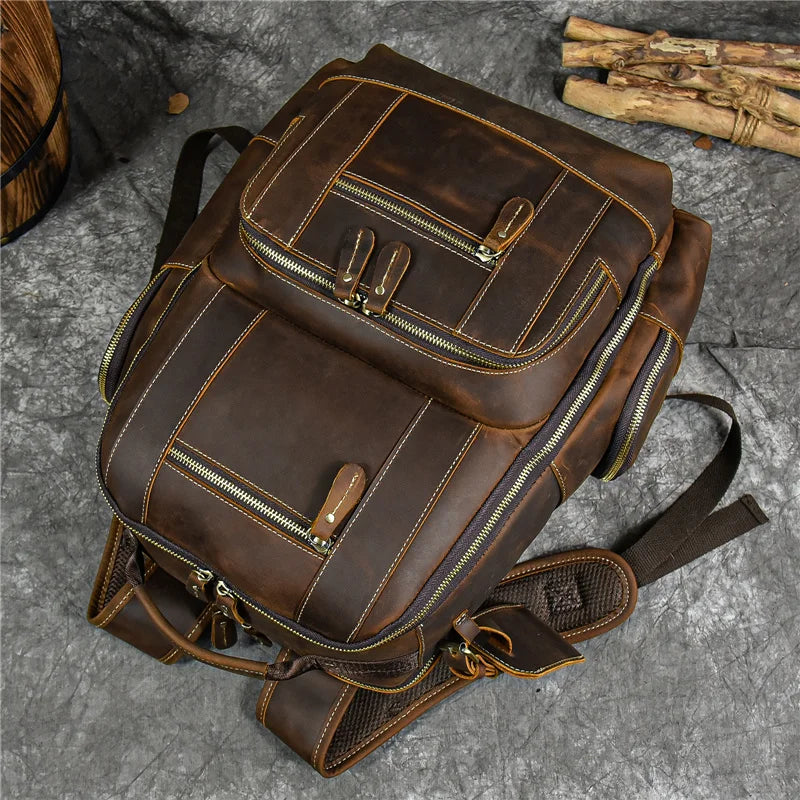 Newsbirds men's leather backpack retro luxury fashion style bagpack travel bag backpack school bag for man leather daypack men