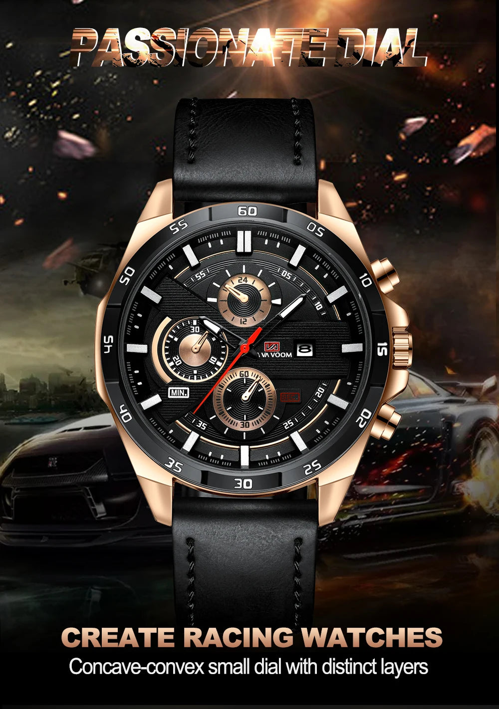 2023 New Dropshipping Racing Car Mens Watches Top Brand Luxury Sport Reloj Hombre Casual Big Dial Military Leather Black Watches