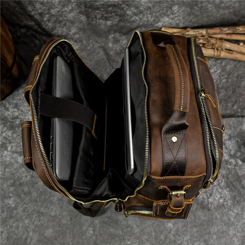 Newsbirds men's leather backpack retro luxury fashion style bagpack travel bag backpack school bag for man leather daypack men