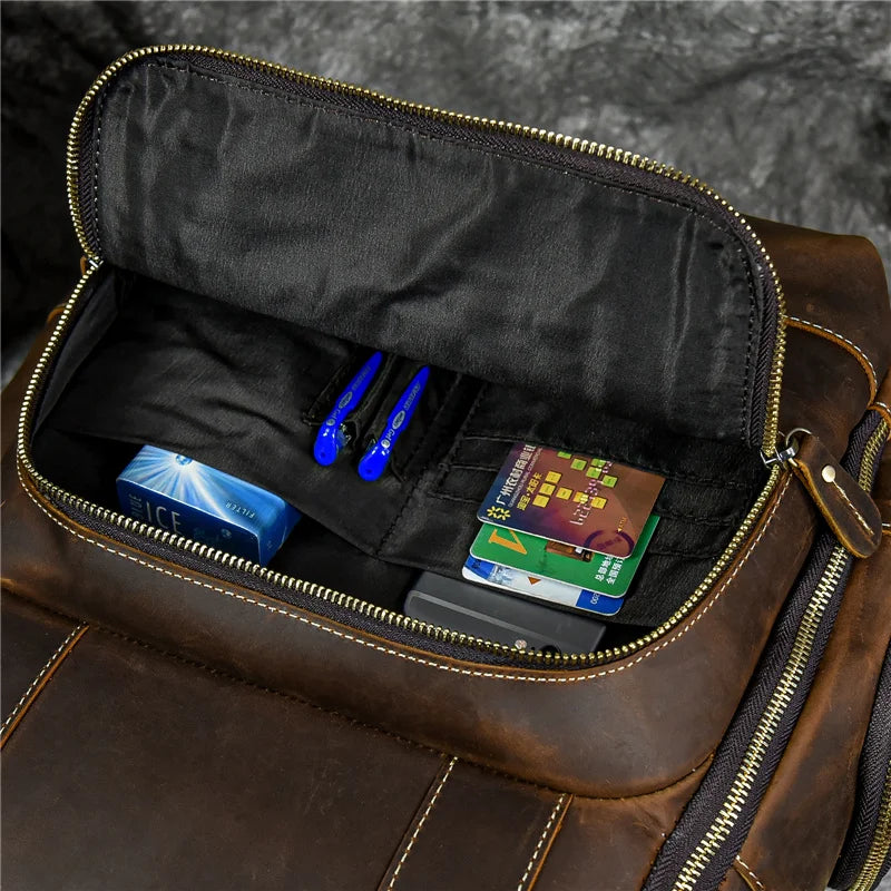 Newsbirds men's leather backpack retro luxury fashion style bagpack travel bag backpack school bag for man leather daypack men