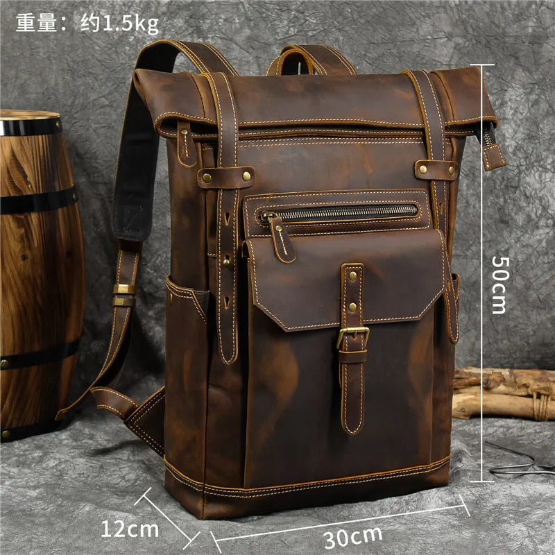 Newsbirds men's leather backpack retro luxury fashion style bagpack travel bag backpack school bag for man leather daypack men