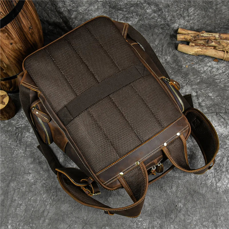 Newsbirds men's leather backpack retro luxury fashion style bagpack travel bag backpack school bag for man leather daypack men