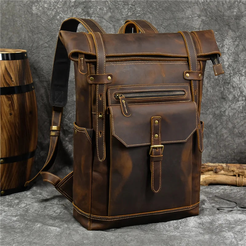 Newsbirds men's leather backpack retro luxury fashion style bagpack travel bag backpack school bag for man leather daypack men