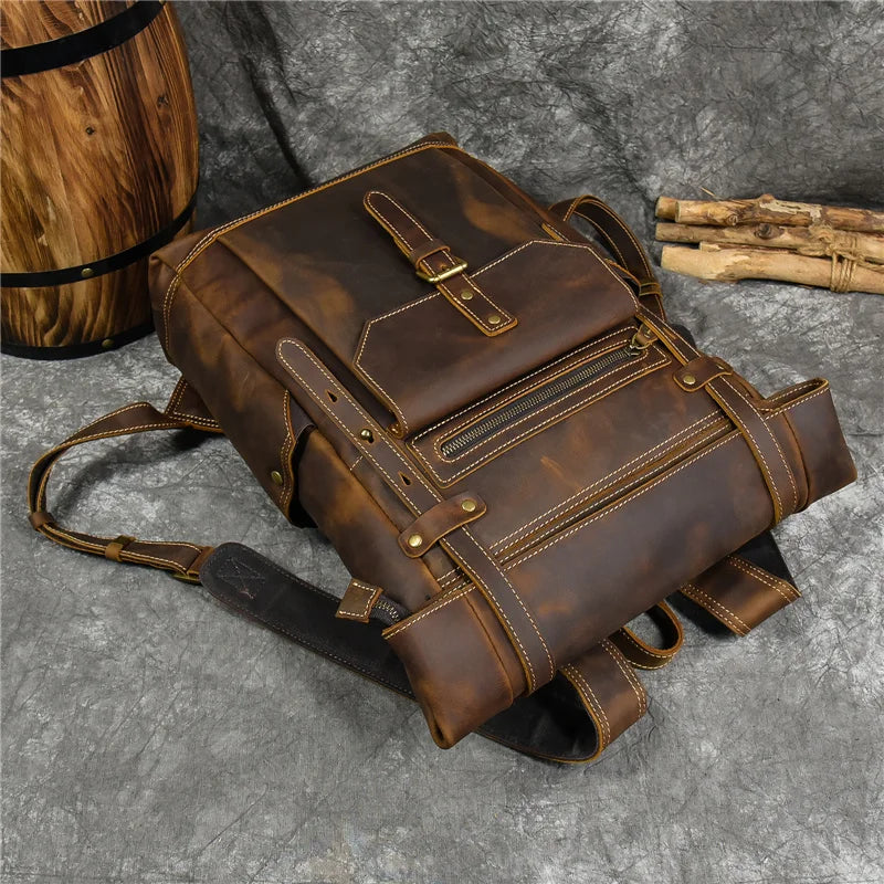 Newsbirds men's leather backpack retro luxury fashion style bagpack travel bag backpack school bag for man leather daypack men