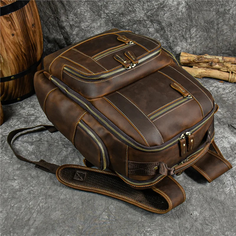 Newsbirds men's leather backpack retro luxury fashion style bagpack travel bag backpack school bag for man leather daypack men