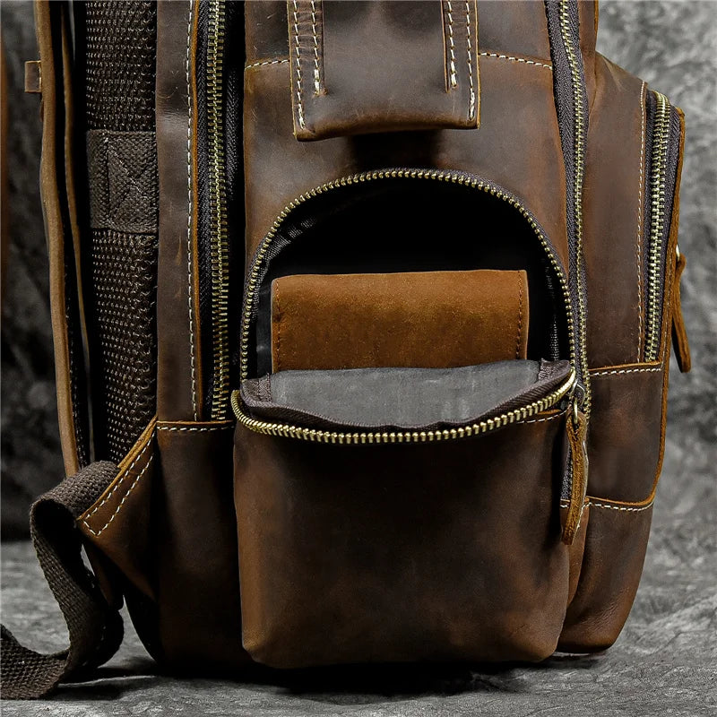 Newsbirds men's leather backpack retro luxury fashion style bagpack travel bag backpack school bag for man leather daypack men