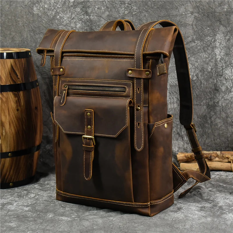 Newsbirds men's leather backpack retro luxury fashion style bagpack travel bag backpack school bag for man leather daypack men