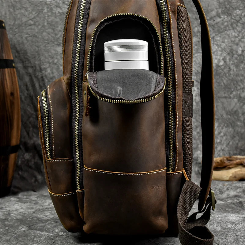 Newsbirds men's leather backpack retro luxury fashion style bagpack travel bag backpack school bag for man leather daypack men