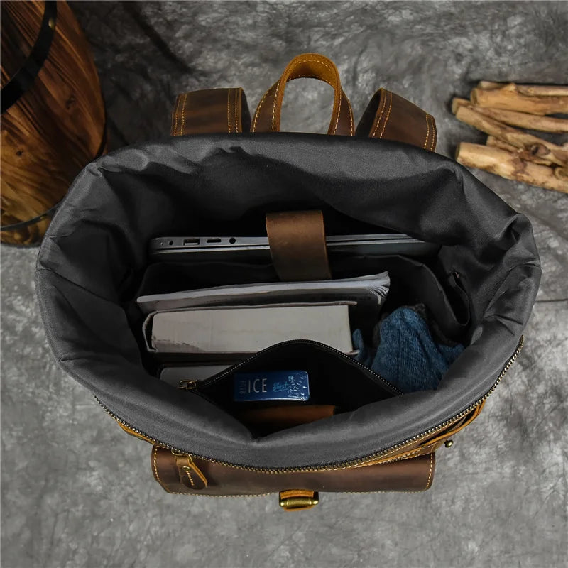 Newsbirds men's leather backpack retro luxury fashion style bagpack travel bag backpack school bag for man leather daypack men