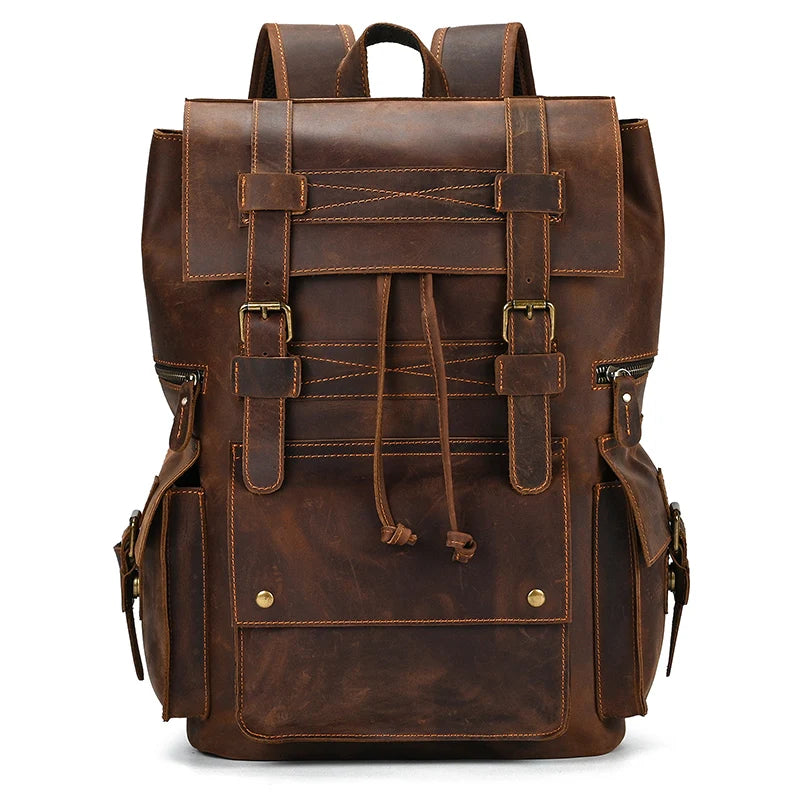 Newsbirds men's leather backpack retro luxury fashion style bagpack travel bag backpack school bag for man leather daypack men