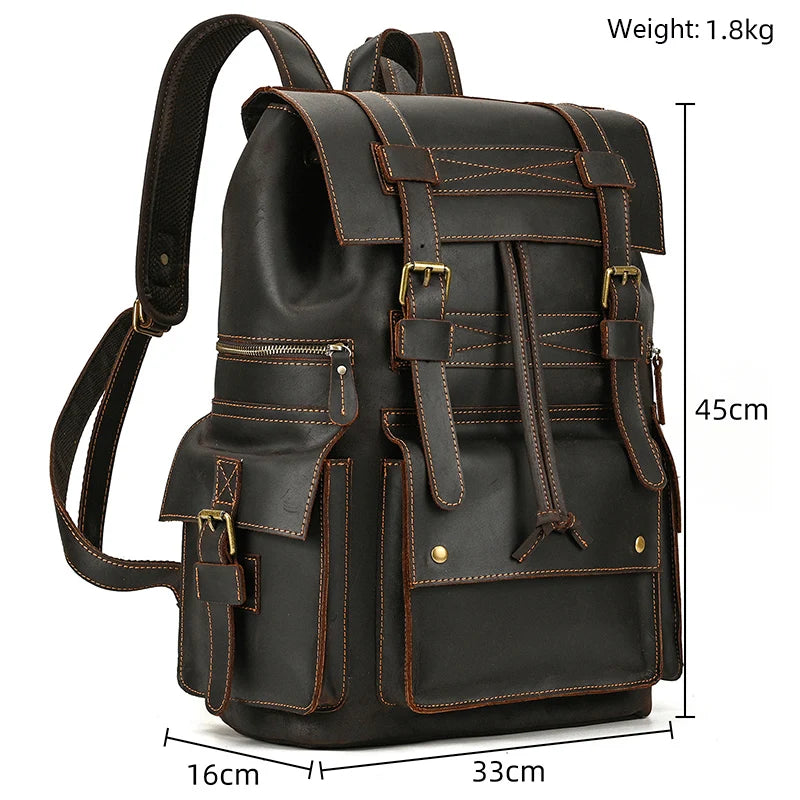 Newsbirds men's leather backpack retro luxury fashion style bagpack travel bag backpack school bag for man leather daypack men