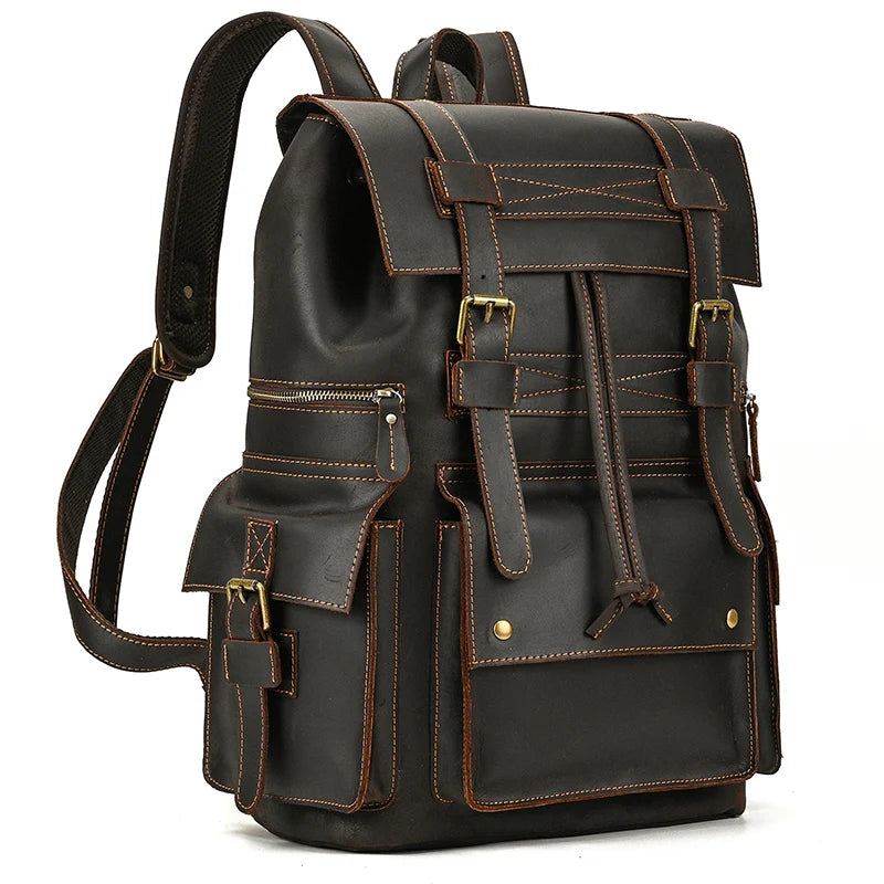 Newsbirds men's leather backpack retro luxury fashion style bagpack travel bag backpack school bag for man leather daypack men
