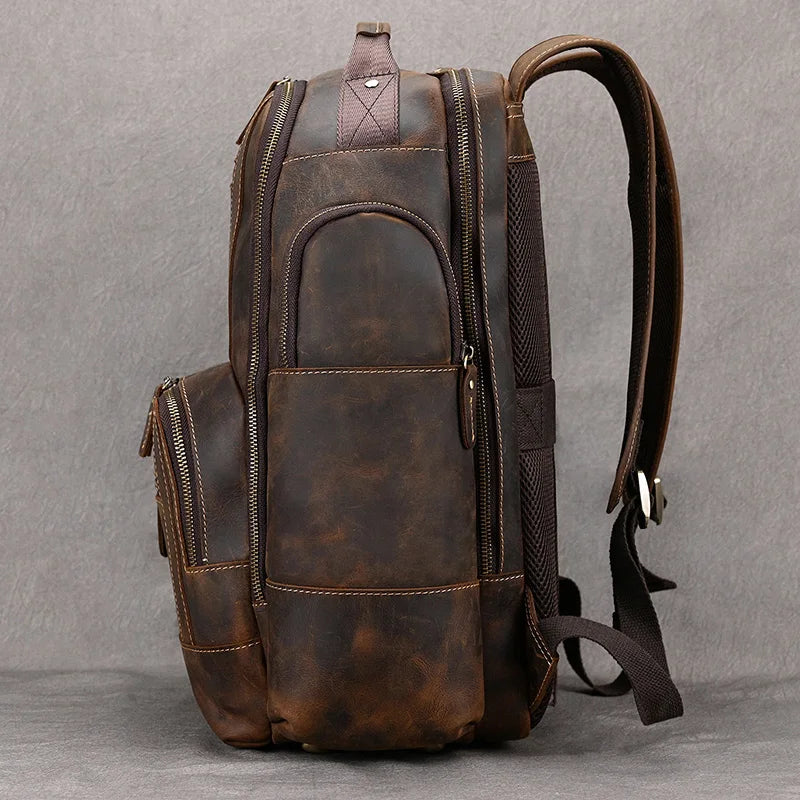 Newsbirds men's leather backpack retro luxury fashion style bagpack travel bag backpack school bag for man leather daypack men