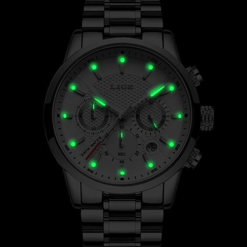 Watches Mens New LIGE Top Brand Luxury Casual Stainless Quartz Mens Watch Business Clock Male Sports Waterproof Date Chronograph