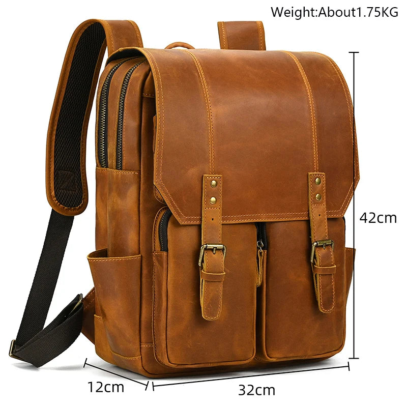 Newsbirds men's leather backpack retro luxury fashion style bagpack travel bag backpack school bag for man leather daypack men