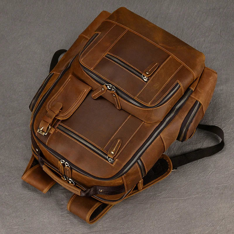 Newsbirds men's leather backpack retro luxury fashion style bagpack travel bag backpack school bag for man leather daypack men