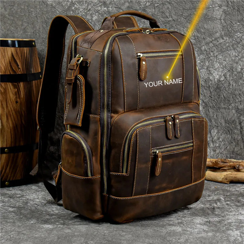 Newsbirds men's leather backpack retro luxury fashion style bagpack travel bag backpack school bag for man leather daypack men