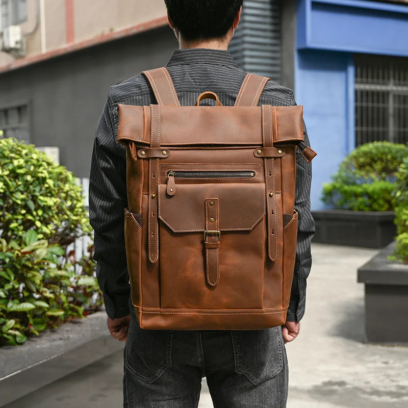 Newsbirds men's leather backpack retro luxury fashion style bagpack travel bag backpack school bag for man leather daypack men