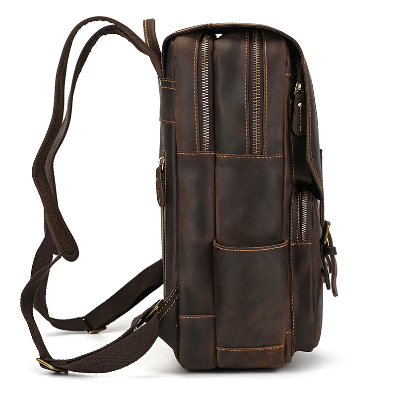 Newsbirds men's leather backpack retro luxury fashion style bagpack travel bag backpack school bag for man leather daypack men