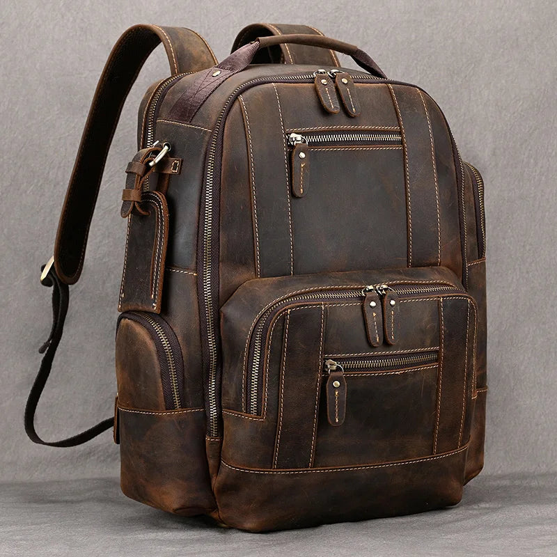 Newsbirds men's leather backpack retro luxury fashion style bagpack travel bag backpack school bag for man leather daypack men