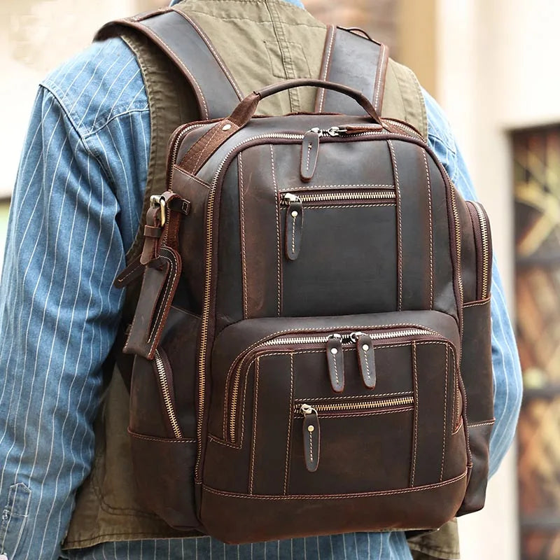Newsbirds men's leather backpack retro luxury fashion style bagpack travel bag backpack school bag for man leather daypack men