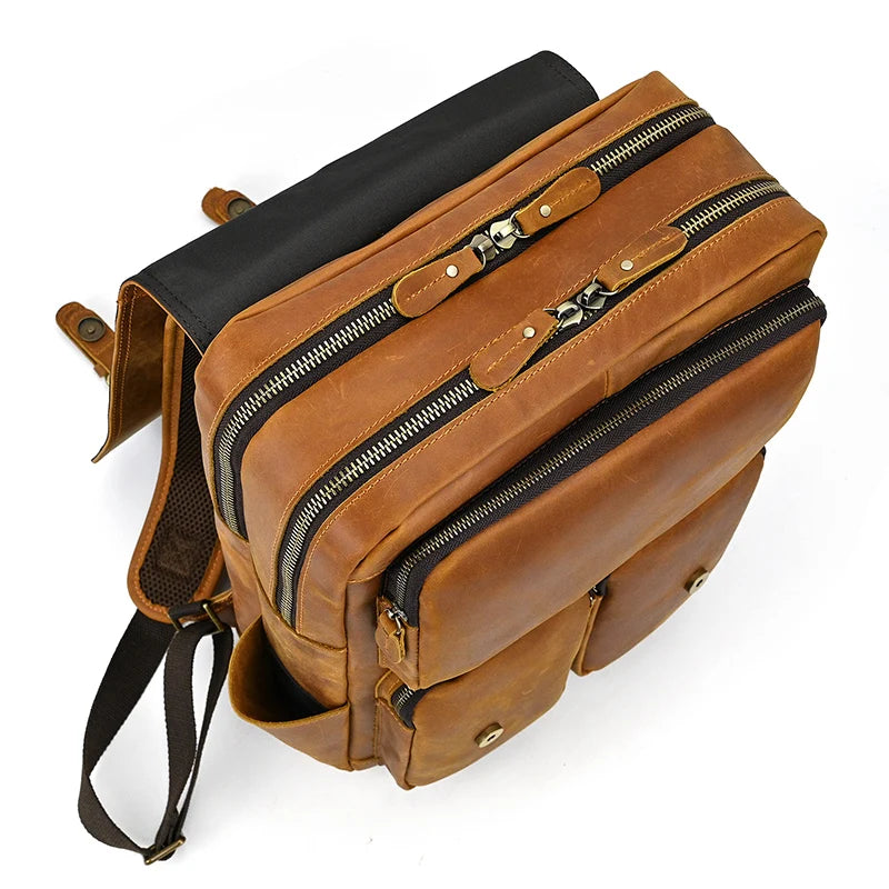 Newsbirds men's leather backpack retro luxury fashion style bagpack travel bag backpack school bag for man leather daypack men