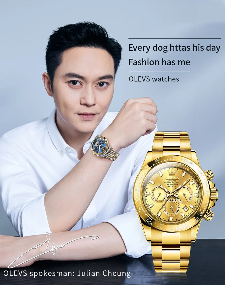 OLEVS 6638 Top Automatic Watch for Men Stainless Steel Waterproof Luminous Chronograph Auto Date Luxury Mechanical Wristwatches
