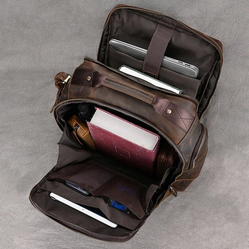 Newsbirds men's leather backpack retro luxury fashion style bagpack travel bag backpack school bag for man leather daypack men