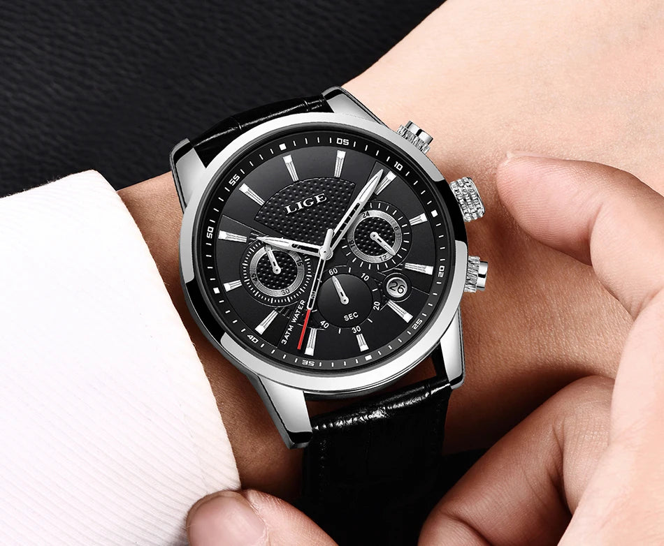 Watches Mens New LIGE Top Brand Luxury Casual Stainless Quartz Mens Watch Business Clock Male Sports Waterproof Date Chronograph