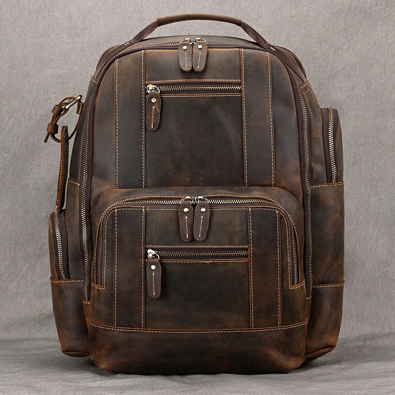Newsbirds men's leather backpack retro luxury fashion style bagpack travel bag backpack school bag for man leather daypack men