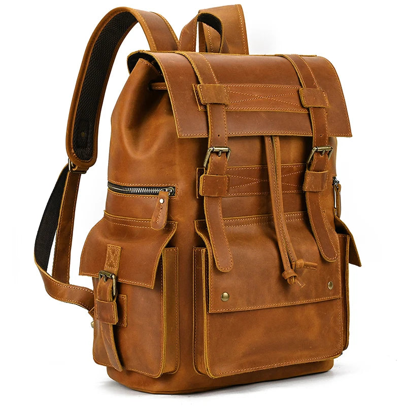 Newsbirds men's leather backpack retro luxury fashion style bagpack travel bag backpack school bag for man leather daypack men