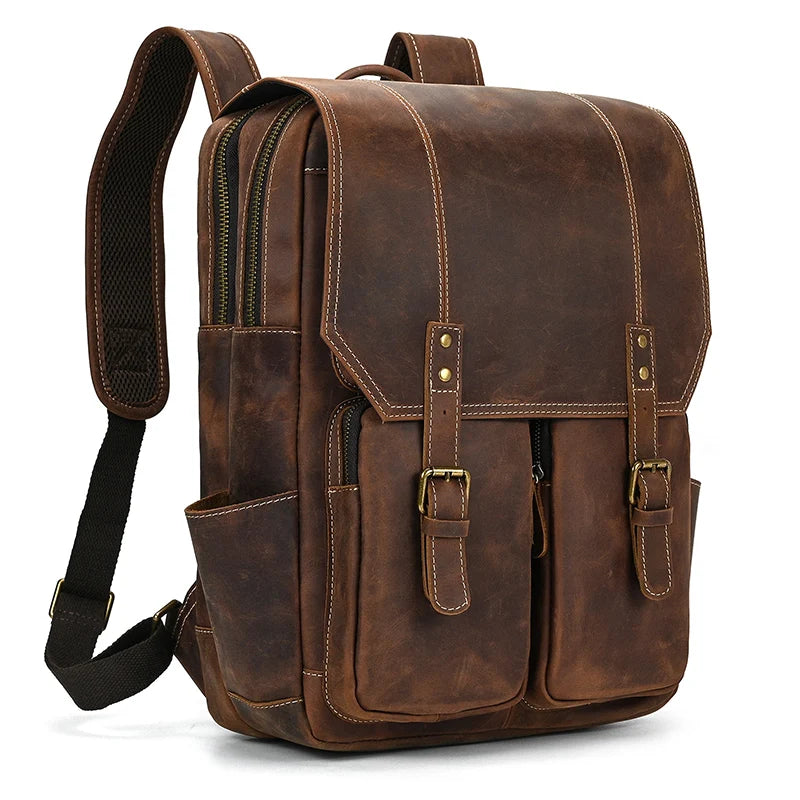 Newsbirds men's leather backpack retro luxury fashion style bagpack travel bag backpack school bag for man leather daypack men