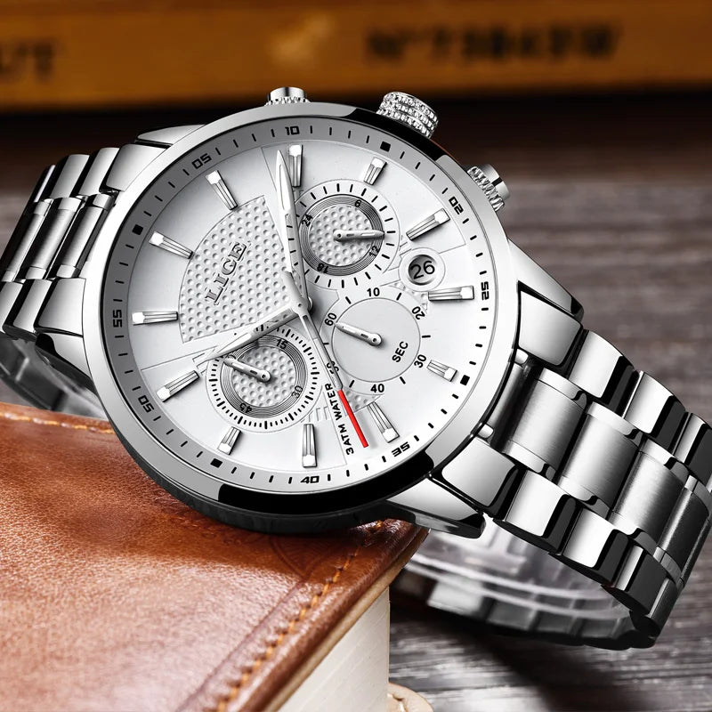 Watches Mens New LIGE Top Brand Luxury Casual Stainless Quartz Mens Watch Business Clock Male Sports Waterproof Date Chronograph