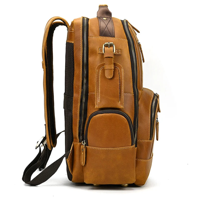 Newsbirds men's leather backpack retro luxury fashion style bagpack travel bag backpack school bag for man leather daypack men