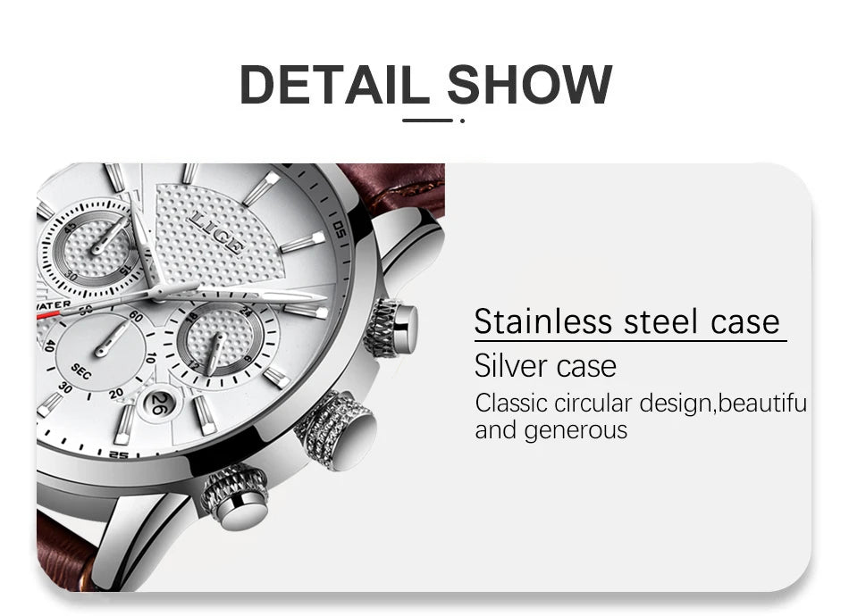 Watches Mens New LIGE Top Brand Luxury Casual Stainless Quartz Mens Watch Business Clock Male Sports Waterproof Date Chronograph