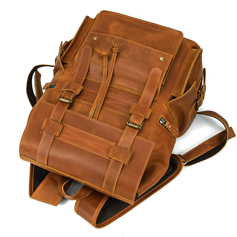 Newsbirds men's leather backpack retro luxury fashion style bagpack travel bag backpack school bag for man leather daypack men