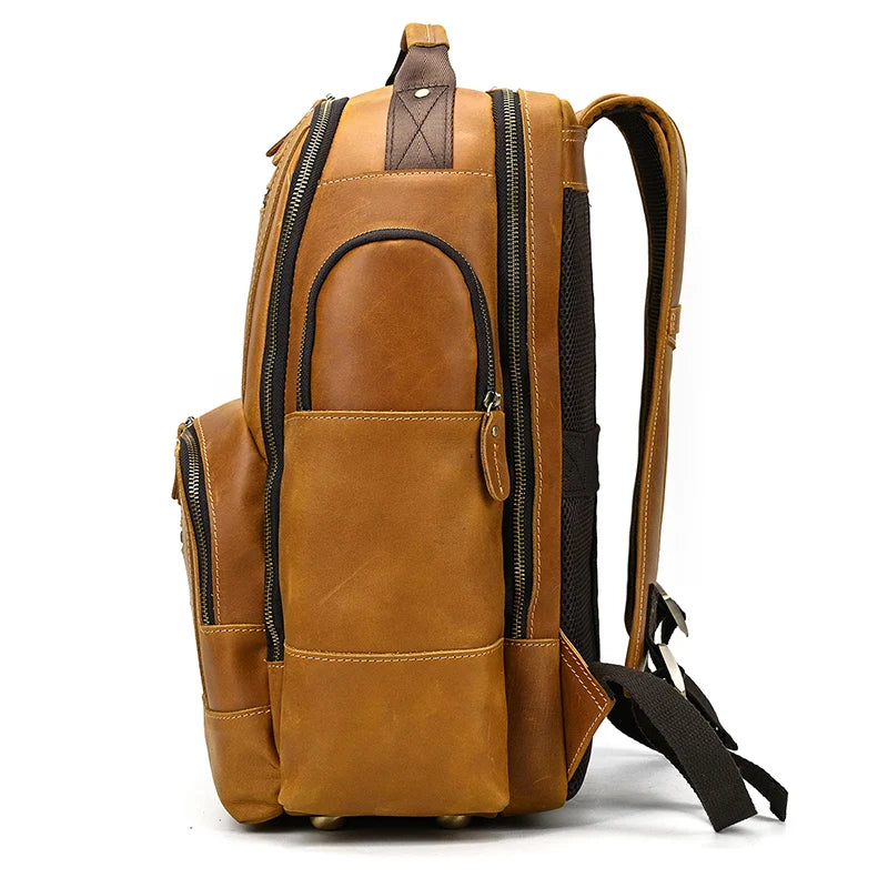 Newsbirds men's leather backpack retro luxury fashion style bagpack travel bag backpack school bag for man leather daypack men