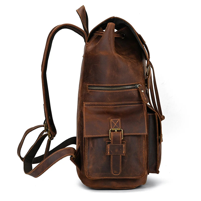 Newsbirds men's leather backpack retro luxury fashion style bagpack travel bag backpack school bag for man leather daypack men