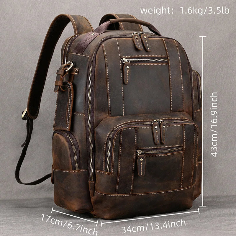 Newsbirds men's leather backpack retro luxury fashion style bagpack travel bag backpack school bag for man leather daypack men