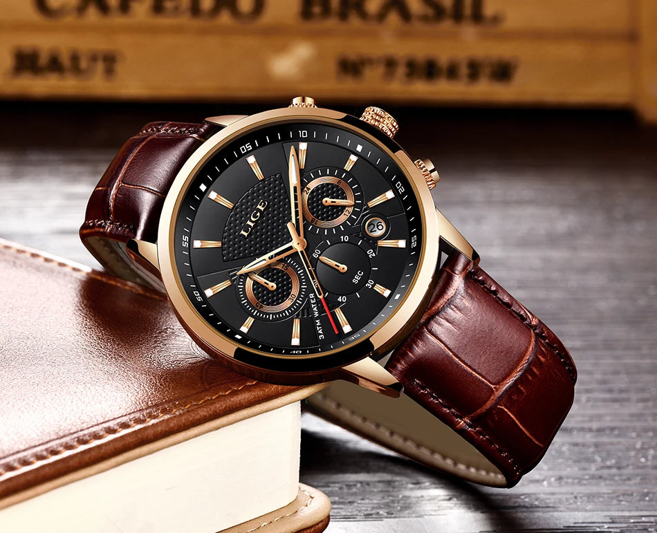 Watches Mens New LIGE Top Brand Luxury Casual Stainless Quartz Mens Watch Business Clock Male Sports Waterproof Date Chronograph