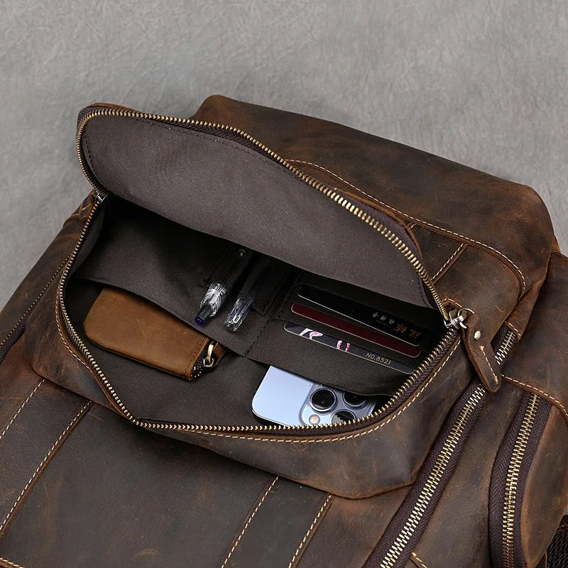 Newsbirds men's leather backpack retro luxury fashion style bagpack travel bag backpack school bag for man leather daypack men