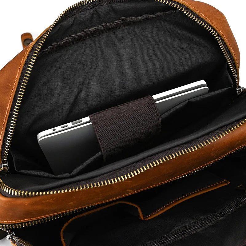 Newsbirds men's leather backpack retro luxury fashion style bagpack travel bag backpack school bag for man leather daypack men