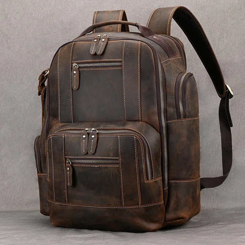 Newsbirds men's leather backpack retro luxury fashion style bagpack travel bag backpack school bag for man leather daypack men