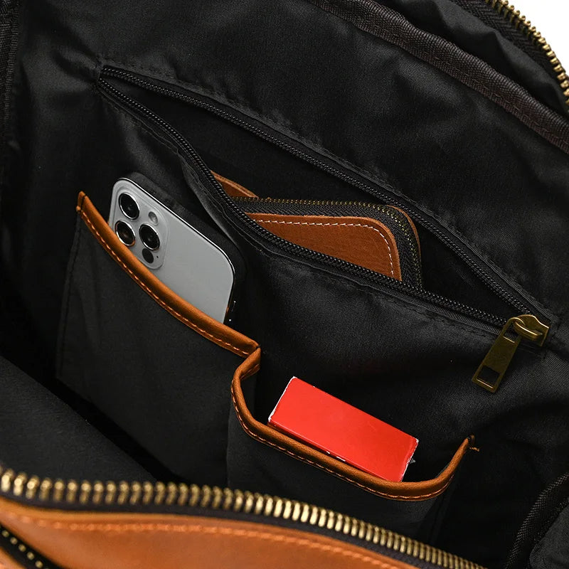Newsbirds men's leather backpack retro luxury fashion style bagpack travel bag backpack school bag for man leather daypack men