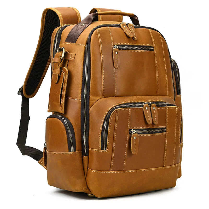Newsbirds men's leather backpack retro luxury fashion style bagpack travel bag backpack school bag for man leather daypack men