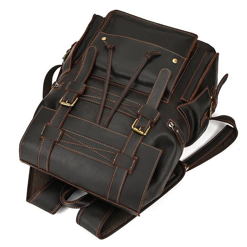 Newsbirds men's leather backpack retro luxury fashion style bagpack travel bag backpack school bag for man leather daypack men