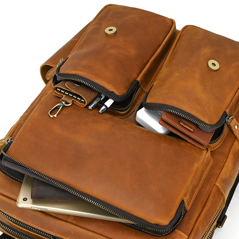 Newsbirds men's leather backpack retro luxury fashion style bagpack travel bag backpack school bag for man leather daypack men