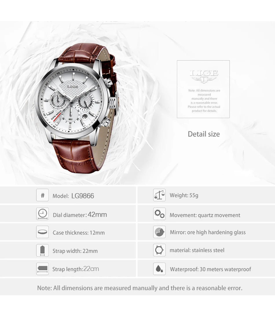 Watches Mens New LIGE Top Brand Luxury Casual Stainless Quartz Mens Watch Business Clock Male Sports Waterproof Date Chronograph